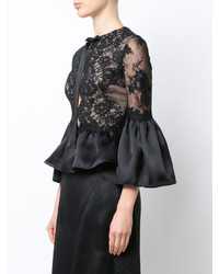 schwarze Spitze Bluse von Marchesa