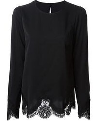 schwarze Spitze Langarmbluse von Dolce & Gabbana