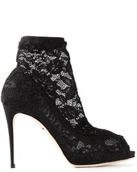 schwarze Spitze Stiefeletten mit Ausschnitten von Dolce & Gabbana