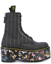 schwarze Stiefel mit Blumenmuster von R 13