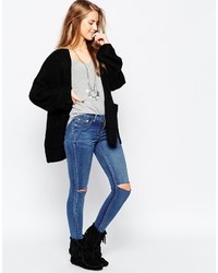 schwarze Strick Strickjacke mit einer offenen Front von Asos