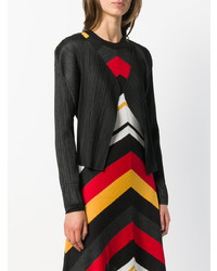 schwarze Strickjacke mit einer offenen Front von Pleats Please By Issey Miyake