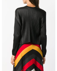 schwarze Strickjacke mit einer offenen Front von Pleats Please By Issey Miyake