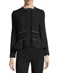 schwarze Tweed-Jacke mit Reliefmuster