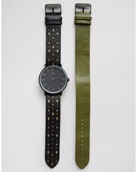 schwarze Uhr mit geometrischem Muster von Asos