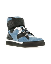 schwarze und blaue hohe Sneakers von Balmain