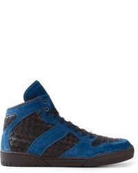 schwarze und blaue Wildleder niedrige Sneakers von Bottega Veneta
