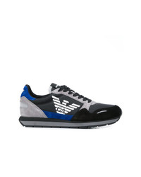 schwarze und blaue Wildleder niedrige Sneakers von Emporio Armani