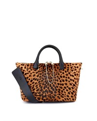 schwarze und gelbbraune Shopper Tasche mit Leopardenmuster