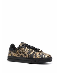 schwarze und goldene bedruckte Leder niedrige Sneakers von VERSACE JEANS COUTURE