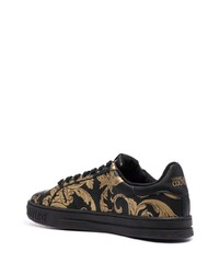 schwarze und goldene bedruckte Leder niedrige Sneakers von VERSACE JEANS COUTURE