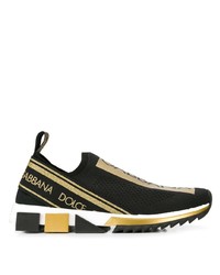 schwarze und goldene bedruckte Sportschuhe von Dolce & Gabbana