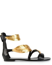 schwarze und goldene flache Sandalen aus Leder von Giuseppe Zanotti