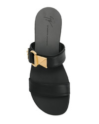 schwarze und goldene flache Sandalen aus Leder von Giuseppe Zanotti Design