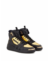 schwarze und goldene hohe Sneakers aus Leder von Giuseppe Zanotti