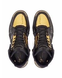 schwarze und goldene hohe Sneakers aus Leder von Giuseppe Zanotti