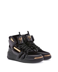 schwarze und goldene hohe Sneakers aus Leder von Giuseppe Zanotti