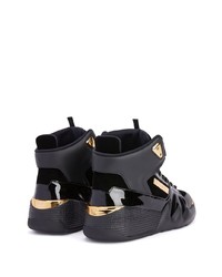 schwarze und goldene hohe Sneakers aus Leder von Giuseppe Zanotti