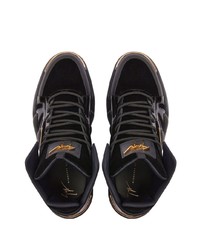 schwarze und goldene hohe Sneakers aus Leder von Giuseppe Zanotti