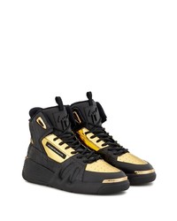 schwarze und goldene hohe Sneakers aus Leder von Giuseppe Zanotti