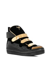 schwarze und goldene hohe Sneakers aus Leder von Giuseppe Zanotti