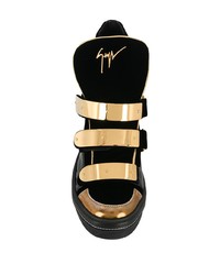 schwarze und goldene hohe Sneakers aus Leder von Giuseppe Zanotti