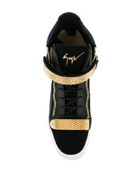 schwarze und goldene hohe Sneakers von Giuseppe Zanotti Design