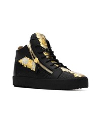 schwarze und goldene hohe Sneakers von Giuseppe Zanotti Design