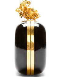 schwarze und goldene Leder Clutch von Alexander McQueen