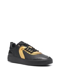 schwarze und goldene Leder niedrige Sneakers von Balmain