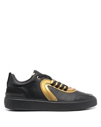 schwarze und goldene Leder niedrige Sneakers von Balmain