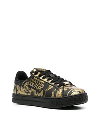 schwarze und goldene Leder niedrige Sneakers von VERSACE JEANS COUTURE