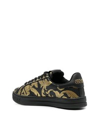 schwarze und goldene Leder niedrige Sneakers von VERSACE JEANS COUTURE