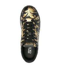 schwarze und goldene Leder niedrige Sneakers von VERSACE JEANS COUTURE