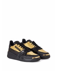 schwarze und goldene Leder niedrige Sneakers von Giuseppe Zanotti