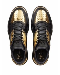 schwarze und goldene Leder niedrige Sneakers von Giuseppe Zanotti