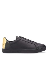 schwarze und goldene Leder niedrige Sneakers von Emporio Armani