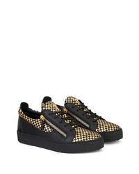 schwarze und goldene Leder niedrige Sneakers von Giuseppe Zanotti