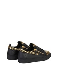 schwarze und goldene Leder niedrige Sneakers von Giuseppe Zanotti