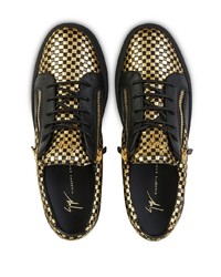 schwarze und goldene Leder niedrige Sneakers von Giuseppe Zanotti