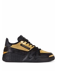 schwarze und goldene Leder niedrige Sneakers von Giuseppe Zanotti