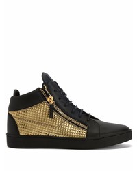 schwarze und goldene Leder niedrige Sneakers von Giuseppe Zanotti