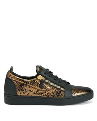 schwarze und goldene Leder niedrige Sneakers von Giuseppe Zanotti