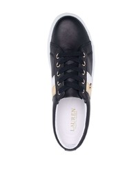 schwarze und goldene Leder niedrige Sneakers von Lauren Ralph Lauren