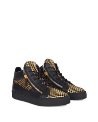 schwarze und goldene Leder niedrige Sneakers von Giuseppe Zanotti