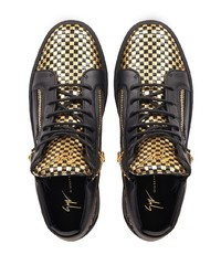 schwarze und goldene Leder niedrige Sneakers von Giuseppe Zanotti