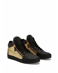 schwarze und goldene Leder niedrige Sneakers von Giuseppe Zanotti