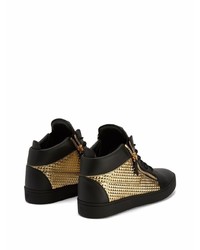 schwarze und goldene Leder niedrige Sneakers von Giuseppe Zanotti