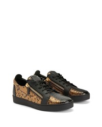 schwarze und goldene Leder niedrige Sneakers von Giuseppe Zanotti