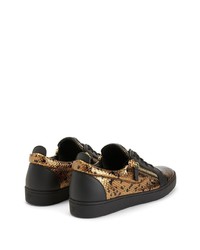 schwarze und goldene Leder niedrige Sneakers von Giuseppe Zanotti